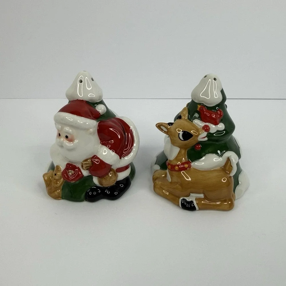 Lenox Rudolph The Red Nosed Reindeer And Santa Claus Salt & Pepper Shakers